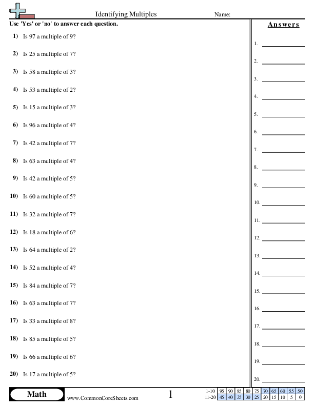 Multiples within 100 worksheet